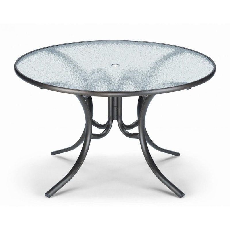 Telescope Casual 48 Inch Round Aluminum Patio Dining Table With Glass Top